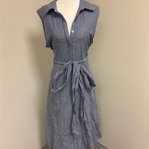 Banana Republic Navy & White Pinstripe Tie-Waist Shirt Dress